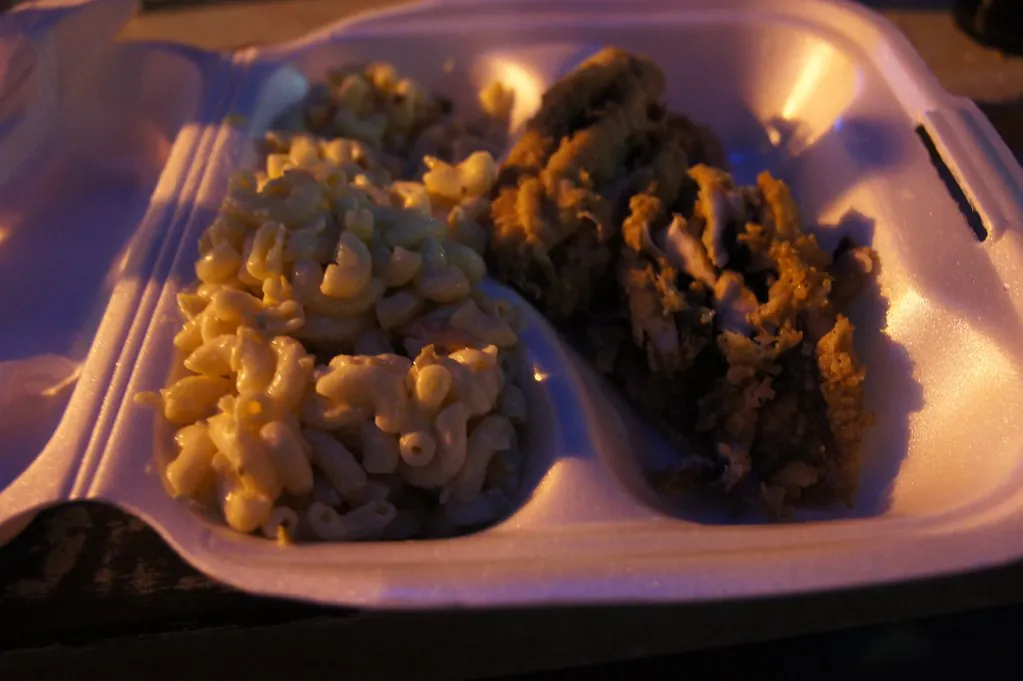 Fried flying fish and macaroni salad @ Pat's in Oistins